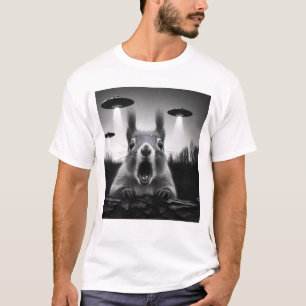 T-shirt Squirrel Alien UFO Racoon Selfie avec OVNI