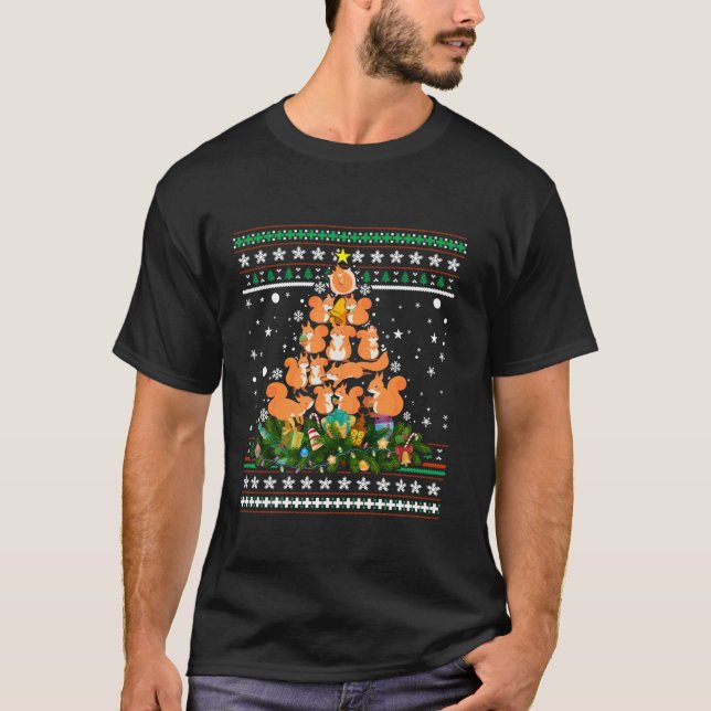 T-shirt Squirrel Ugly Christmas Tree Funny Snowflakes Cand (Devant)
