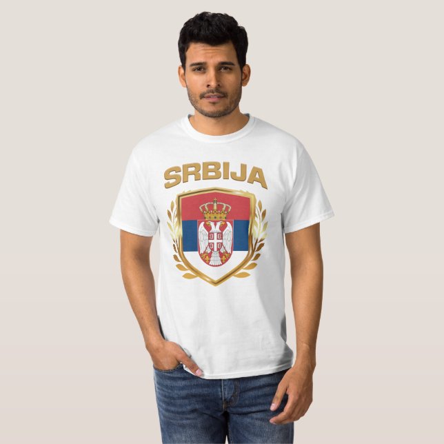 T-shirt Srbija Bouclier indicateur Serbie (Devant entier)