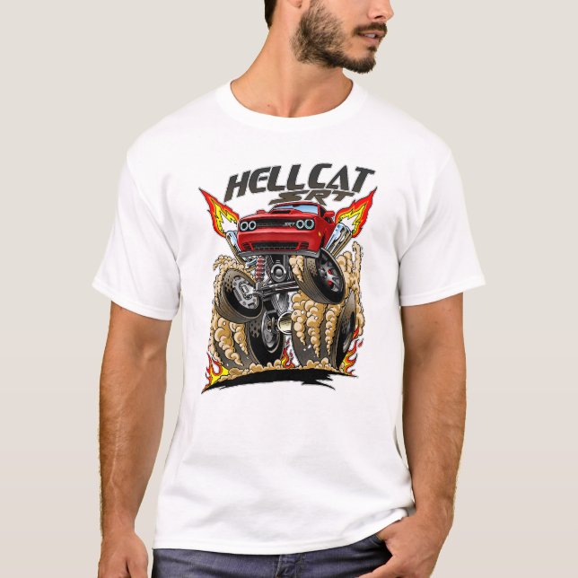 T-shirt SRT Challenger Hellcat Classic Cartoon Muscle Car (Devant)