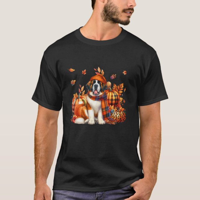 T-shirt St Bernard Thanksgiving Leopard Citrouilles automn (Devant)