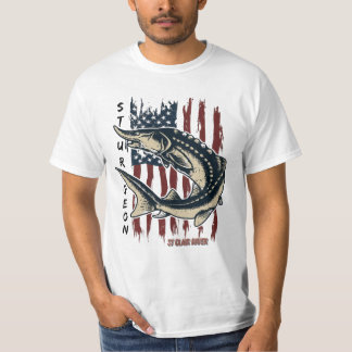 T-shirt St Clair River Sturgeon Fish with Flag Shirt