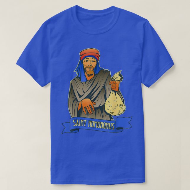T-shirt St Homobonus Patron Saint des gens d'affaires Tail (Design devant)
