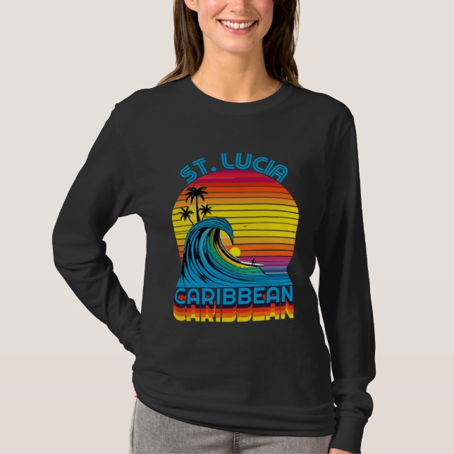 T-shirt St Lucia Caribbean Retro Throwback Surf & Beach So (Devant)