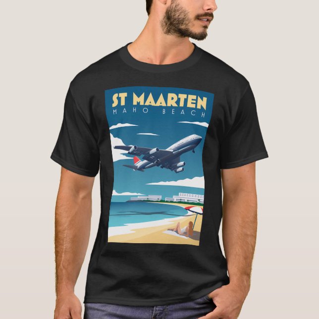 T-shirt St Maarten - Maho Beach Aviation (Devant)
