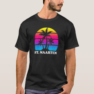 T-shirt St Maarten Retro Palm Tree Sunset Vacances Plage T