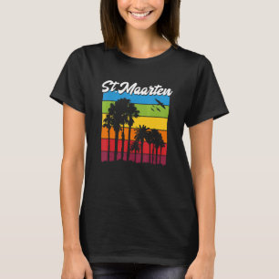 T-shirt St Maarten Vacances Souvenir Arc-en-ciel Palmiers 