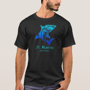 T-shirt St Martin West Indies Vintage Retro Tribal Shark V