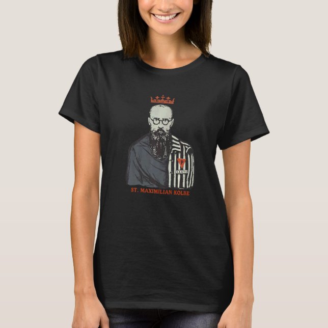 T-shirt St Maximilian Kolbe Deux Couronnes Catholique Sain (Devant)