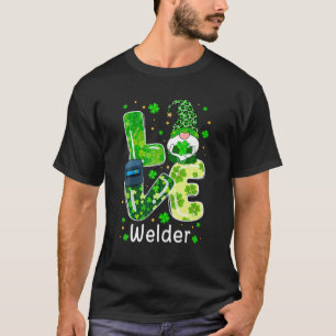 T-shirt st patrick Lucky Funny Welder Gnome Leopard Green