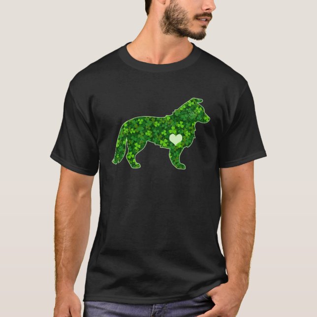 T-shirt St Patrick s Day Border Collie Irish Green Shamroc (Devant)