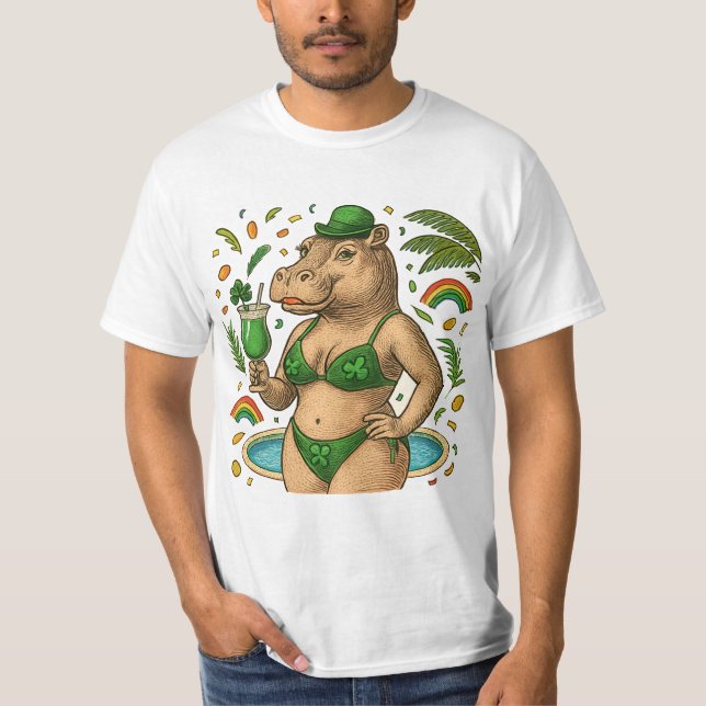 T-shirt St. Patrick’s Tropical Pool Party for Hippo lovers (Devant)