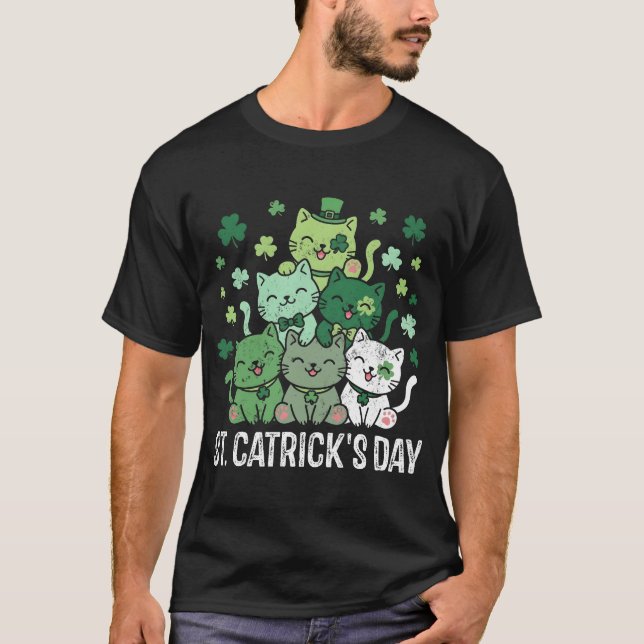T-shirt St Patricks Catricks Day Funny Cats Shamrock (Devant)