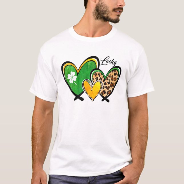 T-shirt St. Patrick's Day Apparel Leopard Lucky Hearts Sha (Devant)