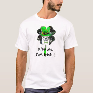 T-SHIRT ST PATRICK'S DAY CHAT AVEC CLOVER VERT