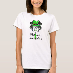 T-SHIRT ST PATRICK'S DAY CHAT AVEC CLOVER VERT