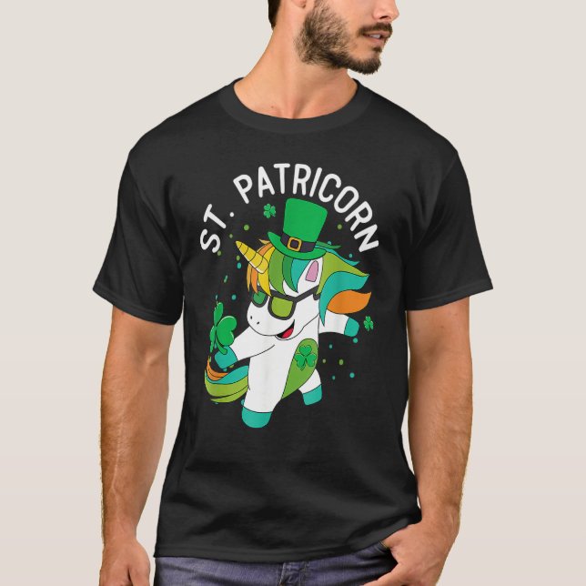 T-shirt St Patricks Day Dabbing Unicorn Leprechaun Leprico (Devant)