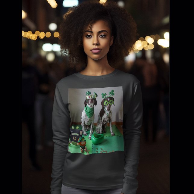 T-shirt St. Patrick's Day Dogs Party Dames Long Sleeve (St. Patrick's Day Dogs Ready to Party Long Sleeve Women's T-Shirt)