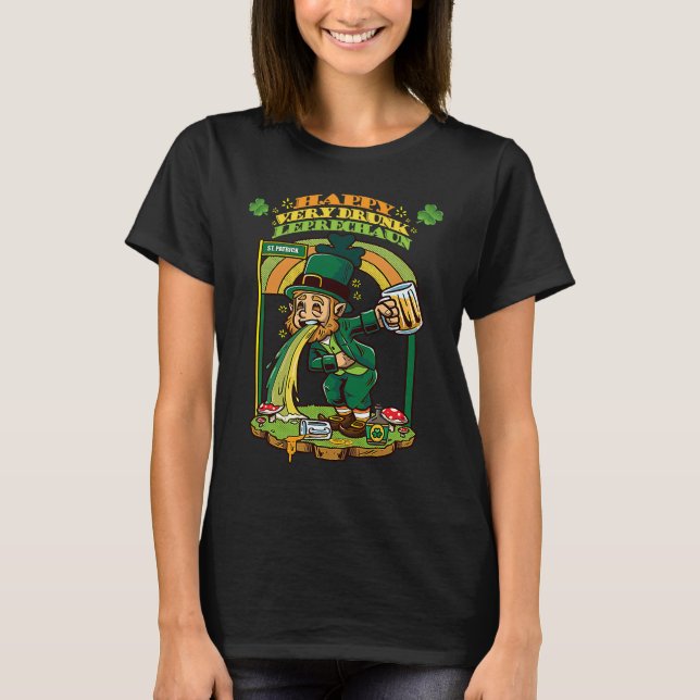 T-shirt St Patrick's Day Drunk Leprechaun Puking Rainbows (Devant)