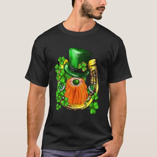 T-shirt St. Patricks Day Gnome Shamrocks Horseshoe Irish L (Devant)