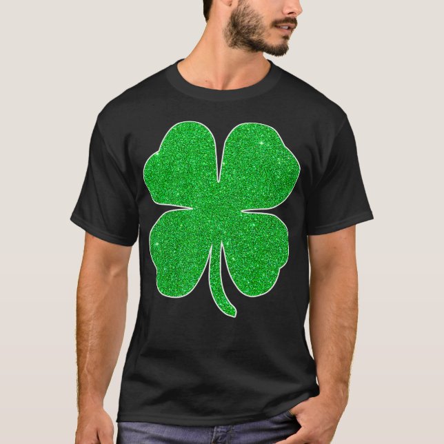 T-shirt St Patricks Day Green Glitter Clover Shamrock (Devant)
