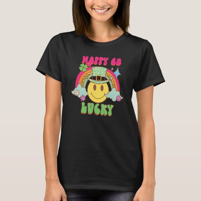 T-shirt St Patricks Day Happy Go Lucky Rainbow Happy Face  (Devant)