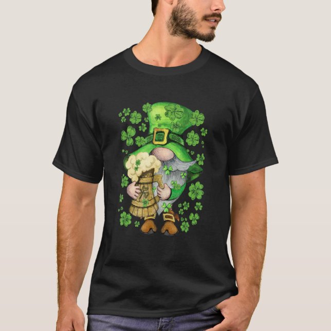 T-shirt St Patrick's Day Irish Gnome Jar Of Beer & Shamroc (Devant)
