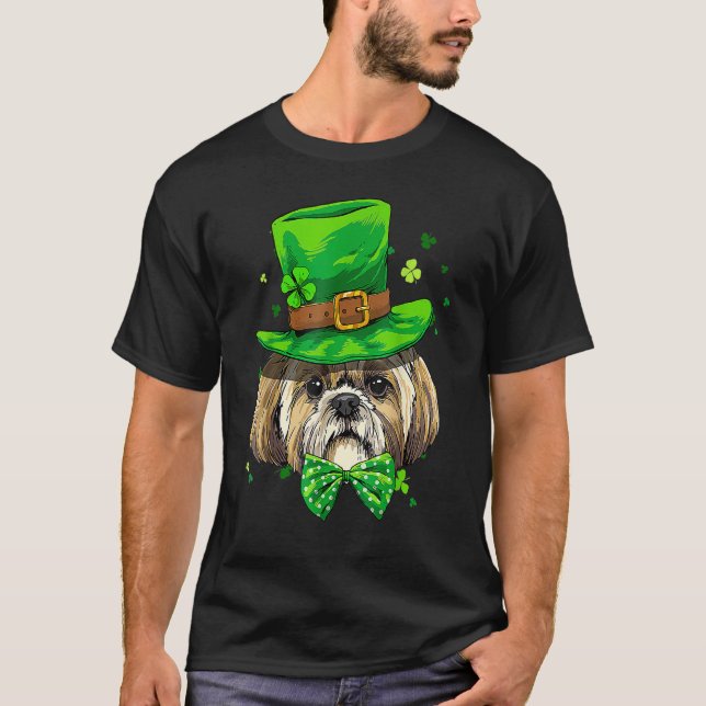 T-shirt St Patrick's Day Leprechaun Shamrock Shih Tzu Iris (Devant)