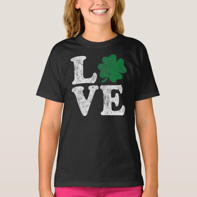 T-shirt St Patrick's Day LOVE Shamrock irlandais (Devant)