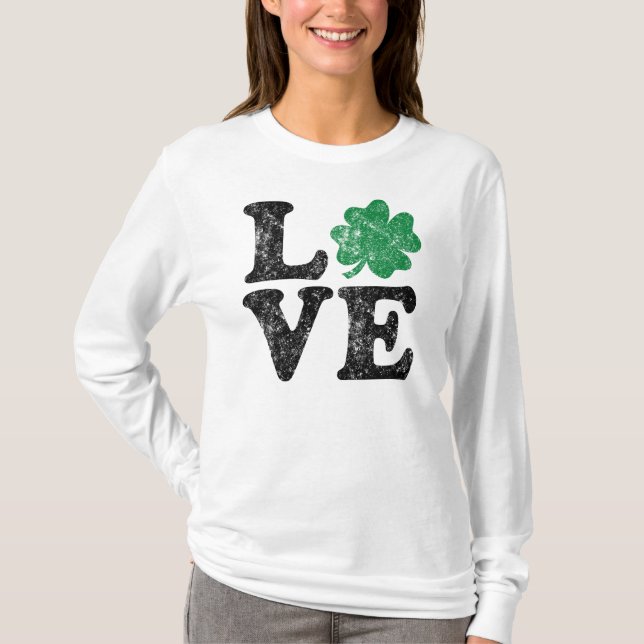 T-shirt St Patrick's Day LOVE Shamrock irlandais (Devant)