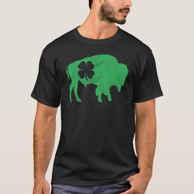 T-shirt St Patrick's Day Shamrock vert Buffalo Bison Iris (Devant)