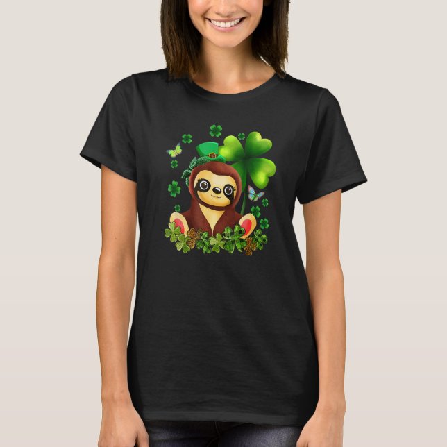 T-shirt St. Patrick's Day Sloth Green Buffalo Plaid Shamro (Devant)
