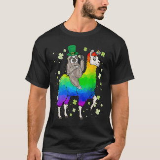 T-shirt St Patrick's Day Sloth Riding Llama Leprechaun