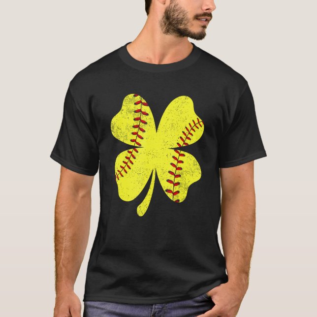 T-shirt St Patricks Day Softball Player Lover Shamrock Clo (Devant)