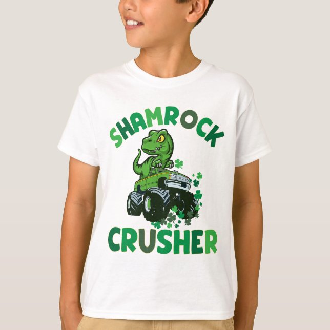T-shirt St. Patrick's T. rex Monster Shamrock de camion (Devant)