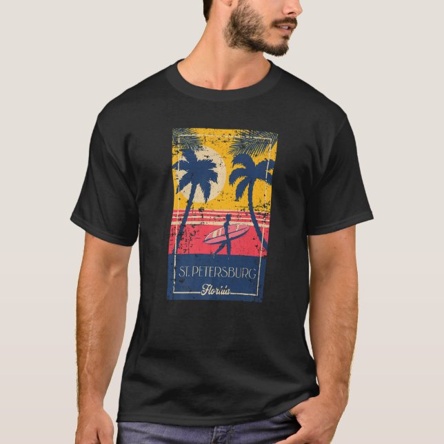 T-shirt St Petersburg Florida Retro Surfer Distressed (Devant)