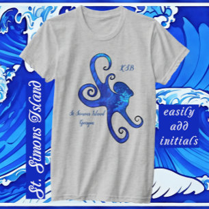 T-shirt St. Simons Island GA Brilliant Bleu Octopus