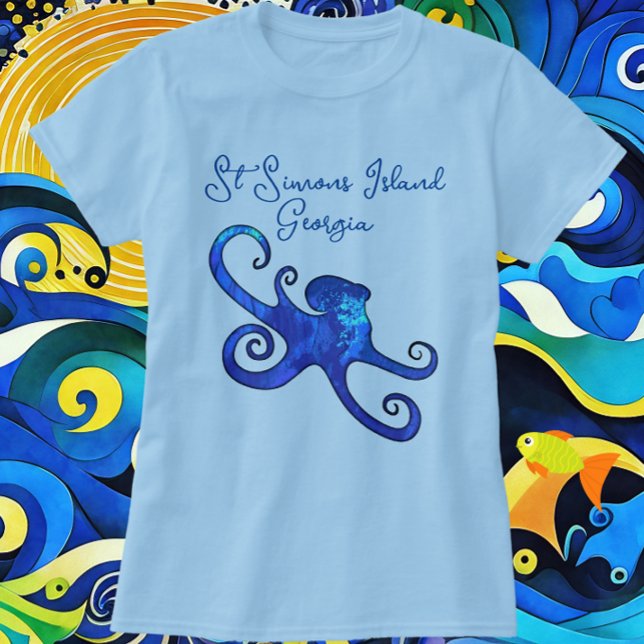 T-shirt St. Simons Island Georgia Blue Octopus (Choose a shirt style or color.)