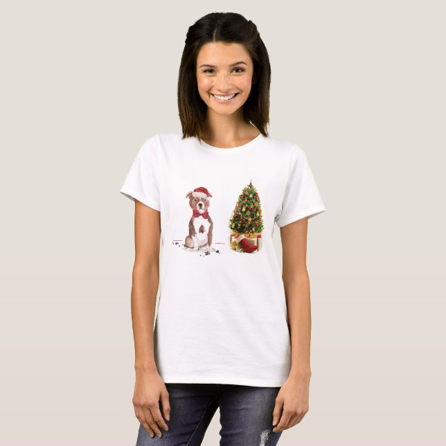 T-shirt Staffordshire Bull Terrier Funny Chien de Noël (Devant entier)
