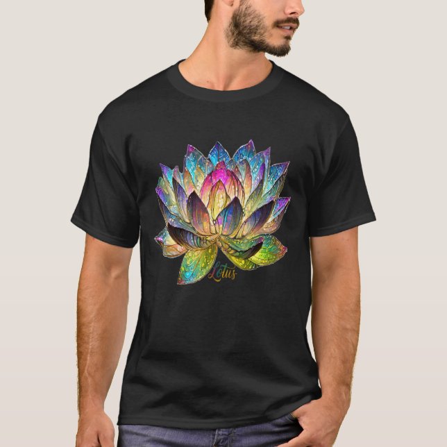 T-shirt Stained Glass Colorful Lotus Flower (Devant)