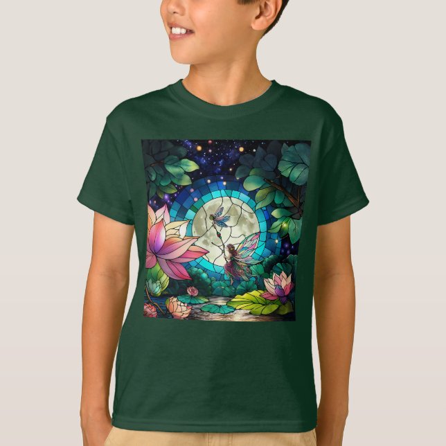T-shirt Stained Glass Little Fairy With Dragonfly (Devant)