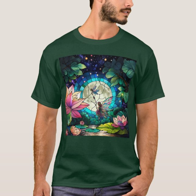 T-shirt Stained Glass Little Fairy With Dragonfly (Devant)