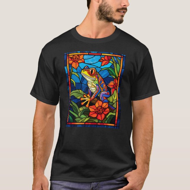 T-shirt Stained Glass Style Red-eyed Tree Frog (Devant)
