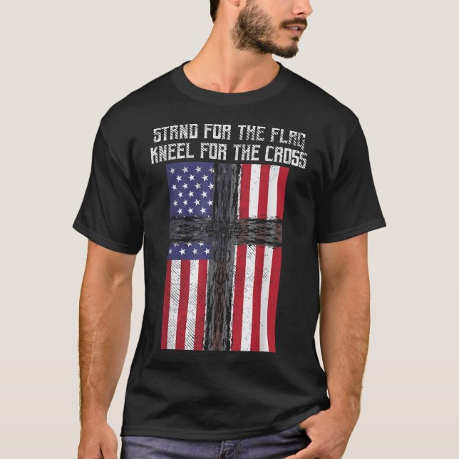 T-shirt Stand Drapeau Kneel Cross Dieu Jésus Amérique US C (Devant)