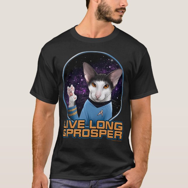 T-shirt Star Trek La série originale Spock Cat Live Long (Devant)
