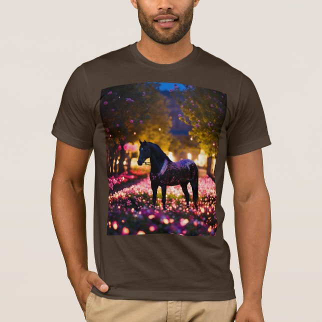 T-shirt Starlit Stallion dans un jardin fleuri (Devant)