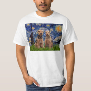 T-shirt Starry Night - Airedale Terriers (deux)
