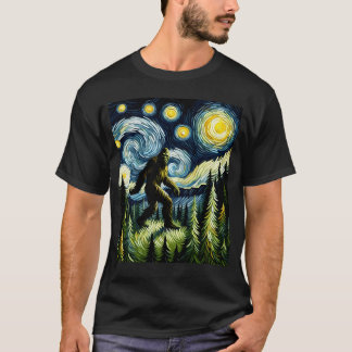 T-shirt Starry Night Bigfoot Sasquatch Van Gogh Lover