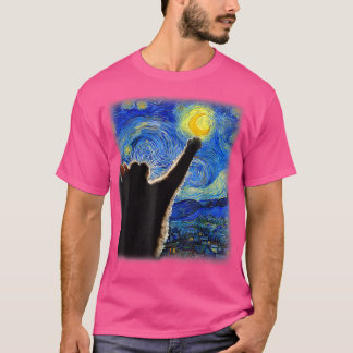 T-shirt Starry Night Cat, Van Gogh Cat, Crescent Moon, Cat
