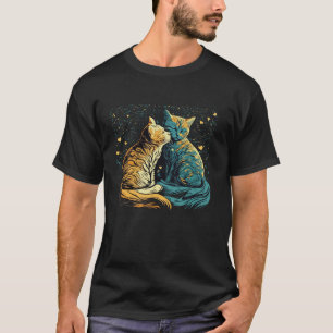 T-shirt Starry Night Cat Van Gogh Cat Funny Couples Cat Lo